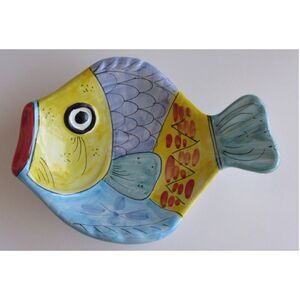 Vintage Italian Vietri Desuir Hand-Painted Ceramic WALL PLAQUE 3D
